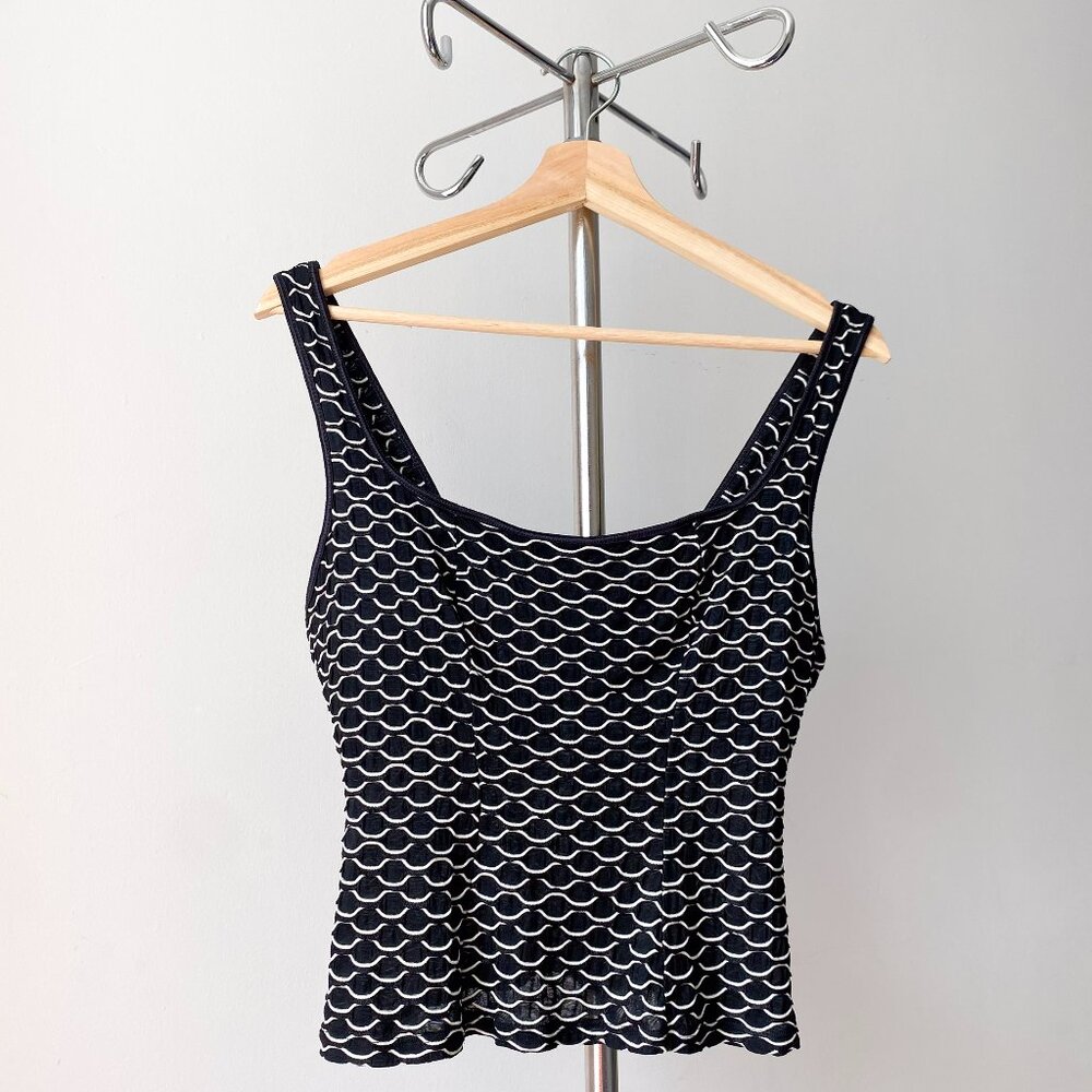 🍂 Y2K Vintage Black & White Geometrical Print Cropped Tank Top Square Neckline